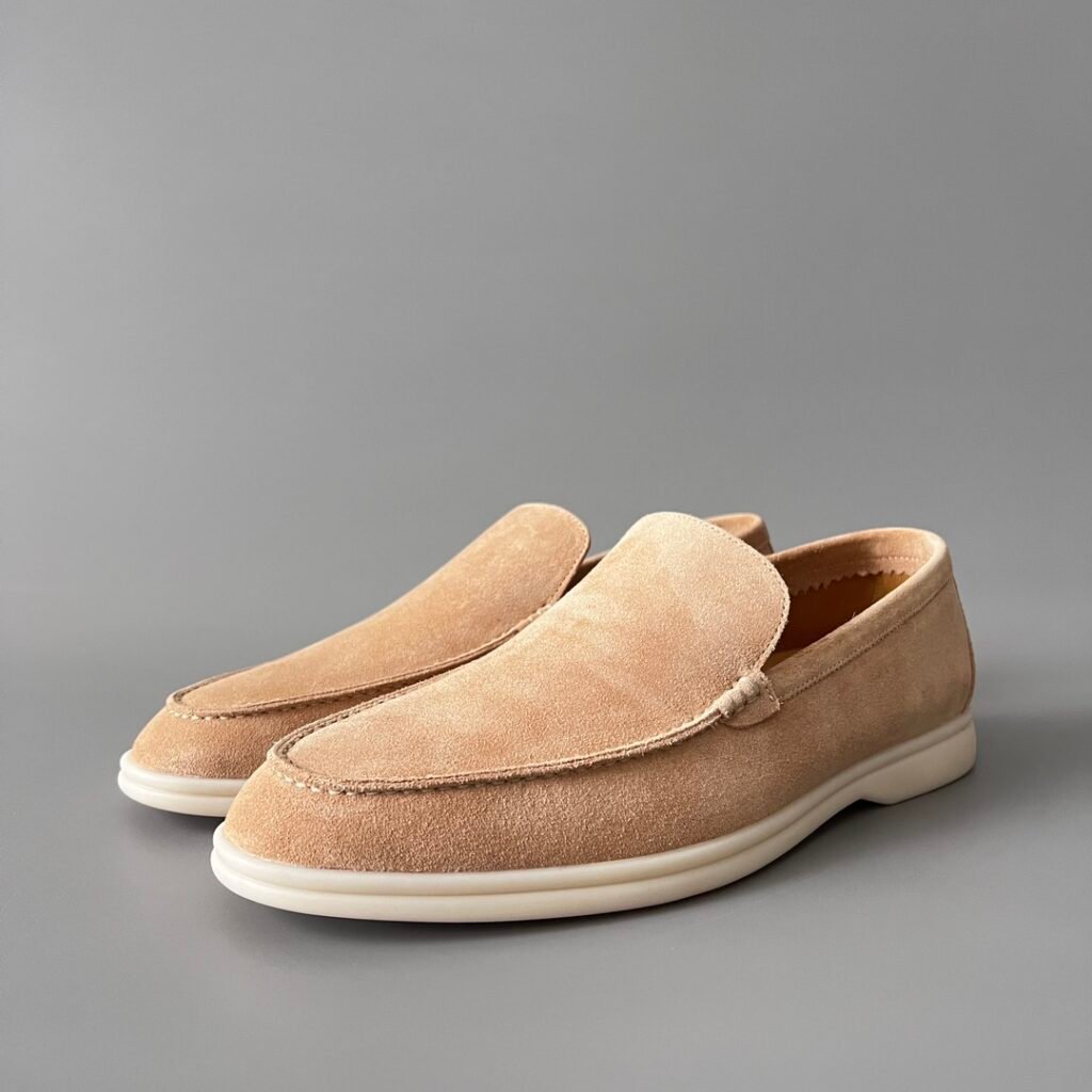 Aurora Custom Loro Piana Mainline Summer Walk Loafer - Premium Sandstone Taupe Suede & Iconic White Rubber Sole Edition