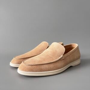 Aurora Custom Loro Piana Mainline Summer Walk Loafer - Premium Sandstone Taupe Suede & Iconic White Rubber Sole Edition