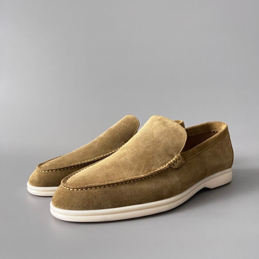 Aurora Custom Loro Piana Mainline Summer Walk Loafer - Premium Khaki Sage Suede & Iconic White Rubber Sole Edition