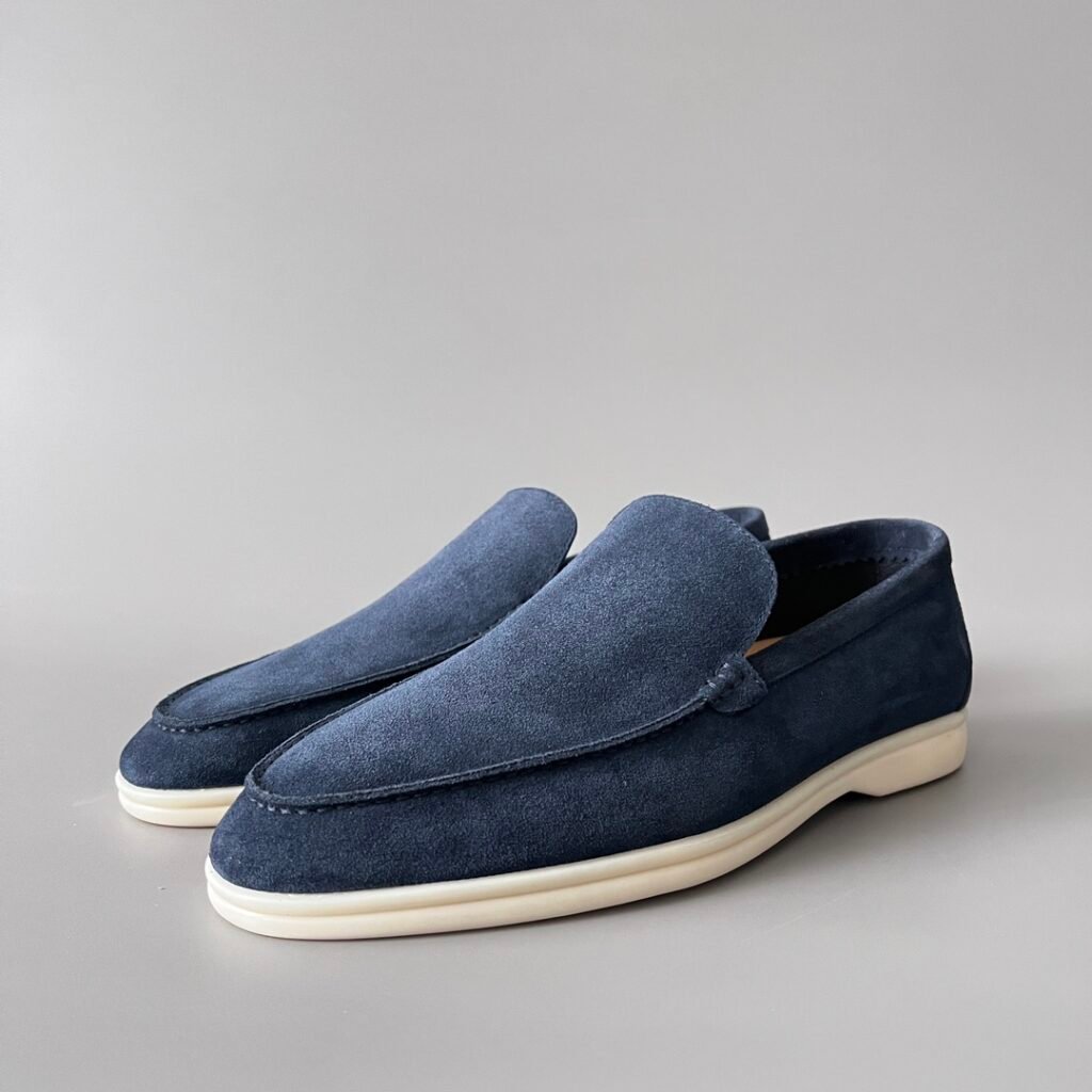 Aurora Custom Loro Piana Mainline Summer Walk Loafer - Premium Navy Blue Suede & Iconic White Rubber Sole Edition