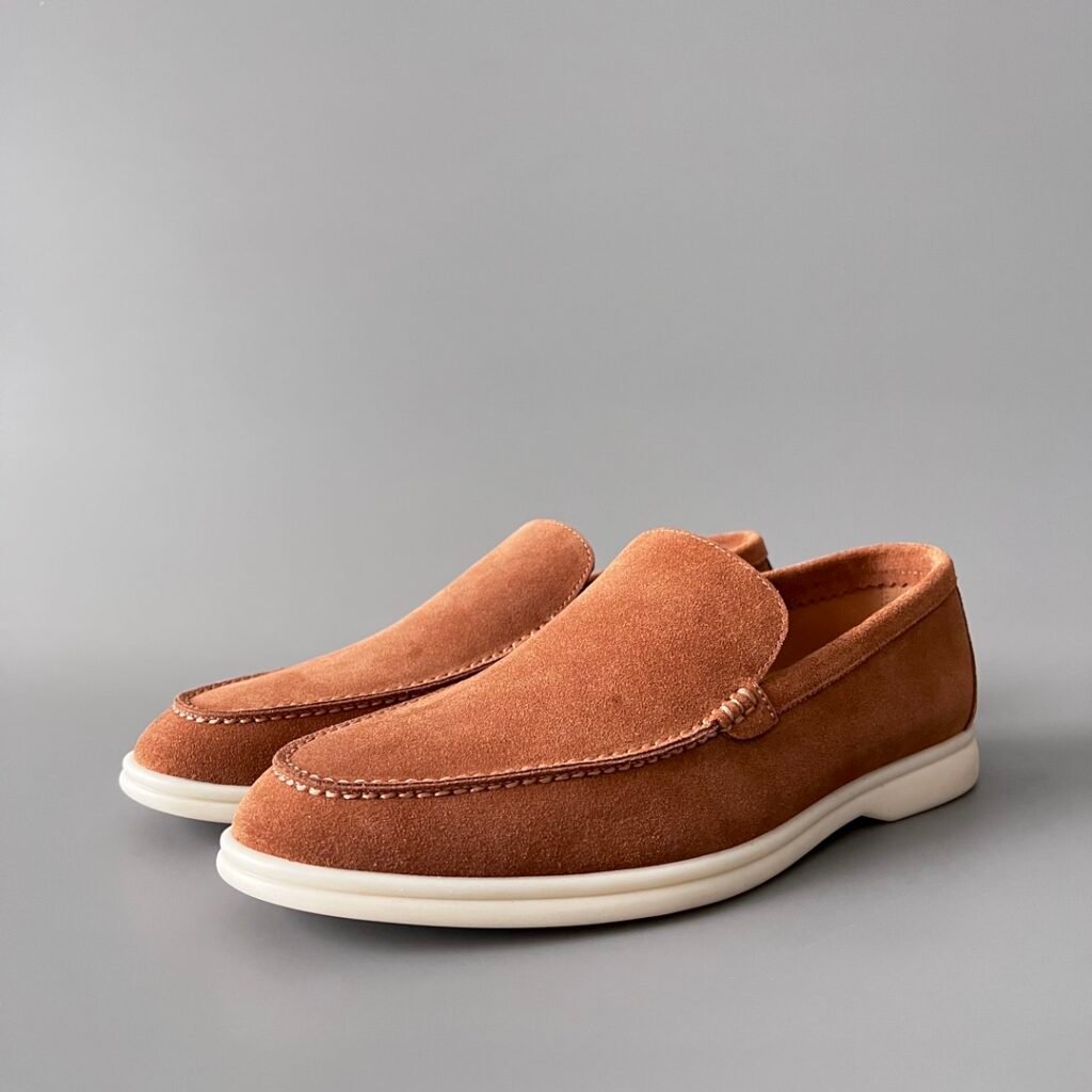 Aurora Custom Loro Piana Mainline Summer Walk Loafer - Premium Tobacco Brown Suede & Iconic White Rubber Sole Edition