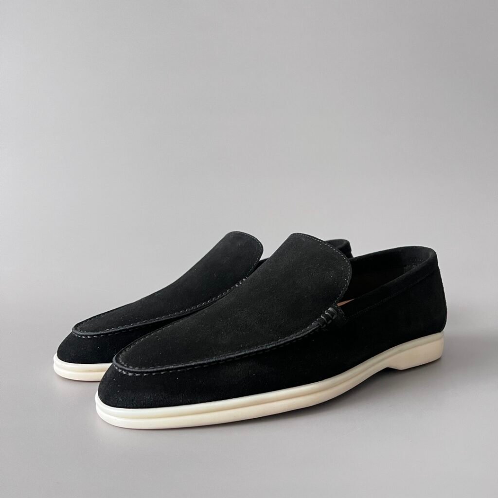 Aurora Custom Loro Piana Mainline Summer Walk Loafer - Premium Onyx Black Suede & Iconic White Rubber Sole Edition