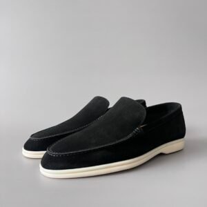 Aurora Custom Loro Piana Mainline Summer Walk Loafer - Premium Onyx Black Suede & Iconic White Rubber Sole Edition
