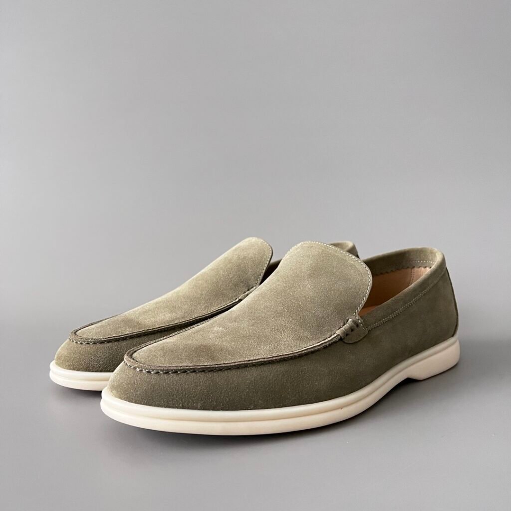 Aurora Custom Loro Piana Mainline Summer Walk Loafer - Premium Sage Green Suede & Iconic White Rubber Sole Edition