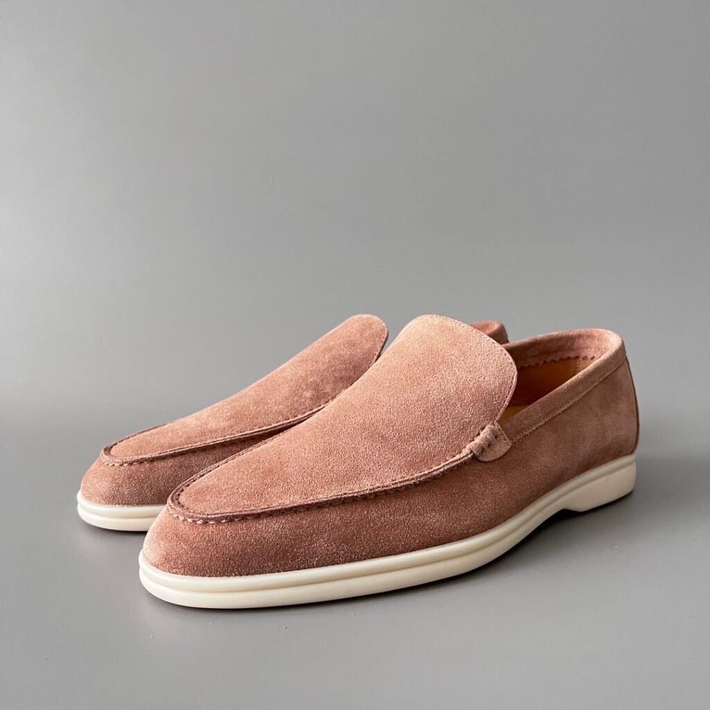 Aurora Custom Loro Piana Mainline Summer Walk Loafer - Premium Desert Rose Suede & Iconic White Rubber Sole Edition