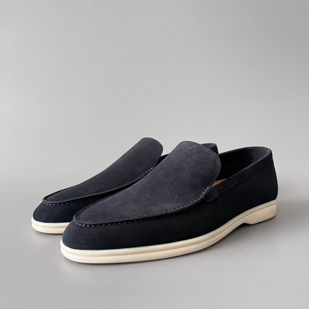 Aurora Custom Loro Piana Mainline Summer Walk Loafer - Premium Midnight Ink Blue Suede & Iconic White Rubber Sole Edition