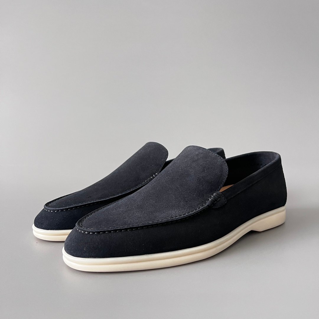 Aurora Custom Loro Piana Mainline Summer Walk Loafer - Premium Midnight Ink Blue Suede & Iconic White Rubber Sole Edition