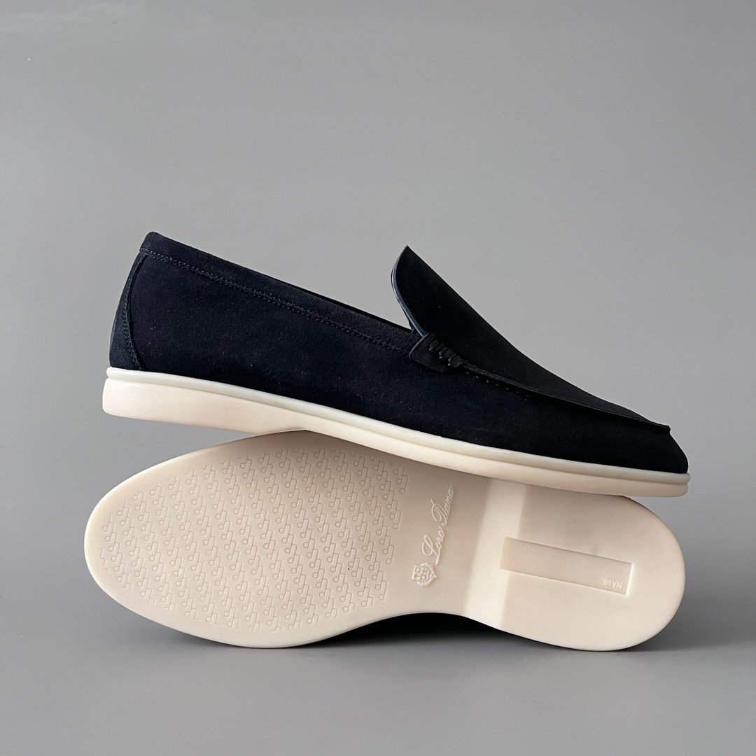 Aurora Custom Loro Piana Mainline Summer Walk Loafer - Premium Midnight Ink Blue Suede & Iconic White Rubber Sole Edition - Image 6