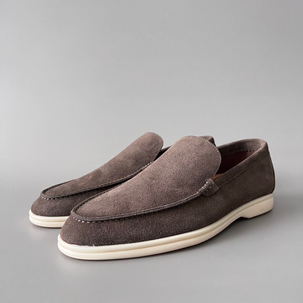 Aurora Custom Loro Piana Mainline Summer Walk Loafer - Premium Elephant Grey Suede & Iconic White Rubber Sole Edition