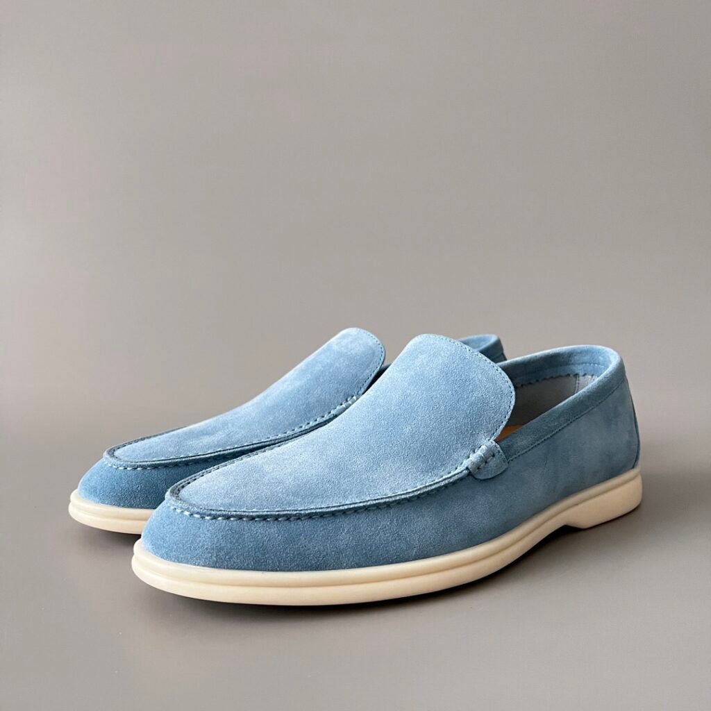 Aurora Custom Loro Piana Mainline Summer Walk Loafer - Premium Sky Blue Suede & Iconic White Rubber Sole Edition