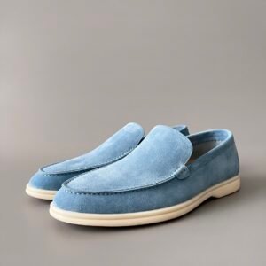 Aurora Custom Loro Piana Mainline Summer Walk Loafer - Premium Sky Blue Suede & Iconic White Rubber Sole Edition