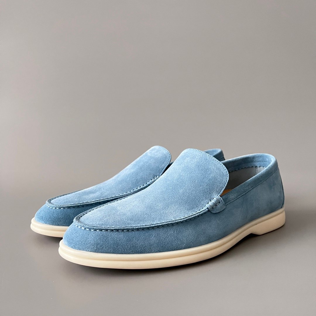 Aurora Custom Loro Piana Mainline Summer Walk Loafer - Premium Sky Blue Suede & Iconic White Rubber Sole Edition