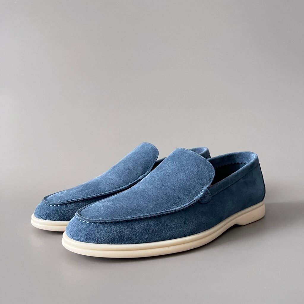 Aurora Custom Loro Piana Mainline Summer Walk Loafer - Premium Denim Blue Suede & Iconic White Rubber Sole Edition