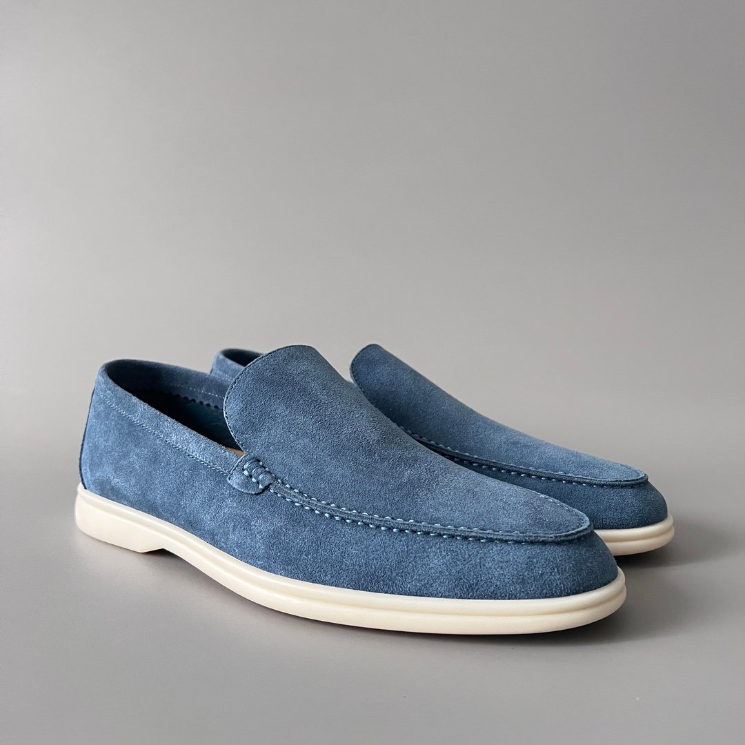 Aurora Custom Loro Piana Mainline Summer Walk Loafer - Premium Denim Blue Suede & Iconic White Rubber Sole Edition - Image 3