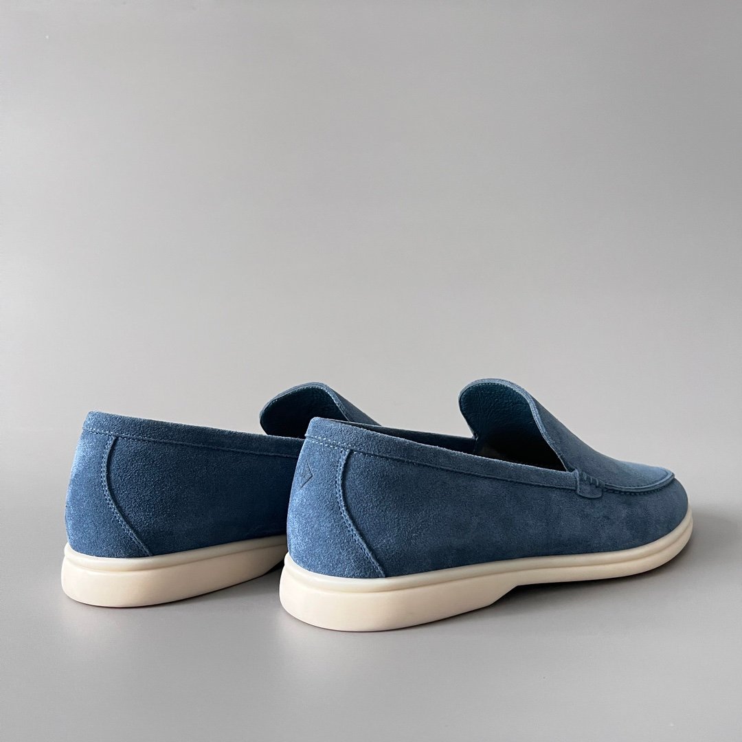 Aurora Custom Loro Piana Mainline Summer Walk Loafer - Premium Denim Blue Suede & Iconic White Rubber Sole Edition - Image 4