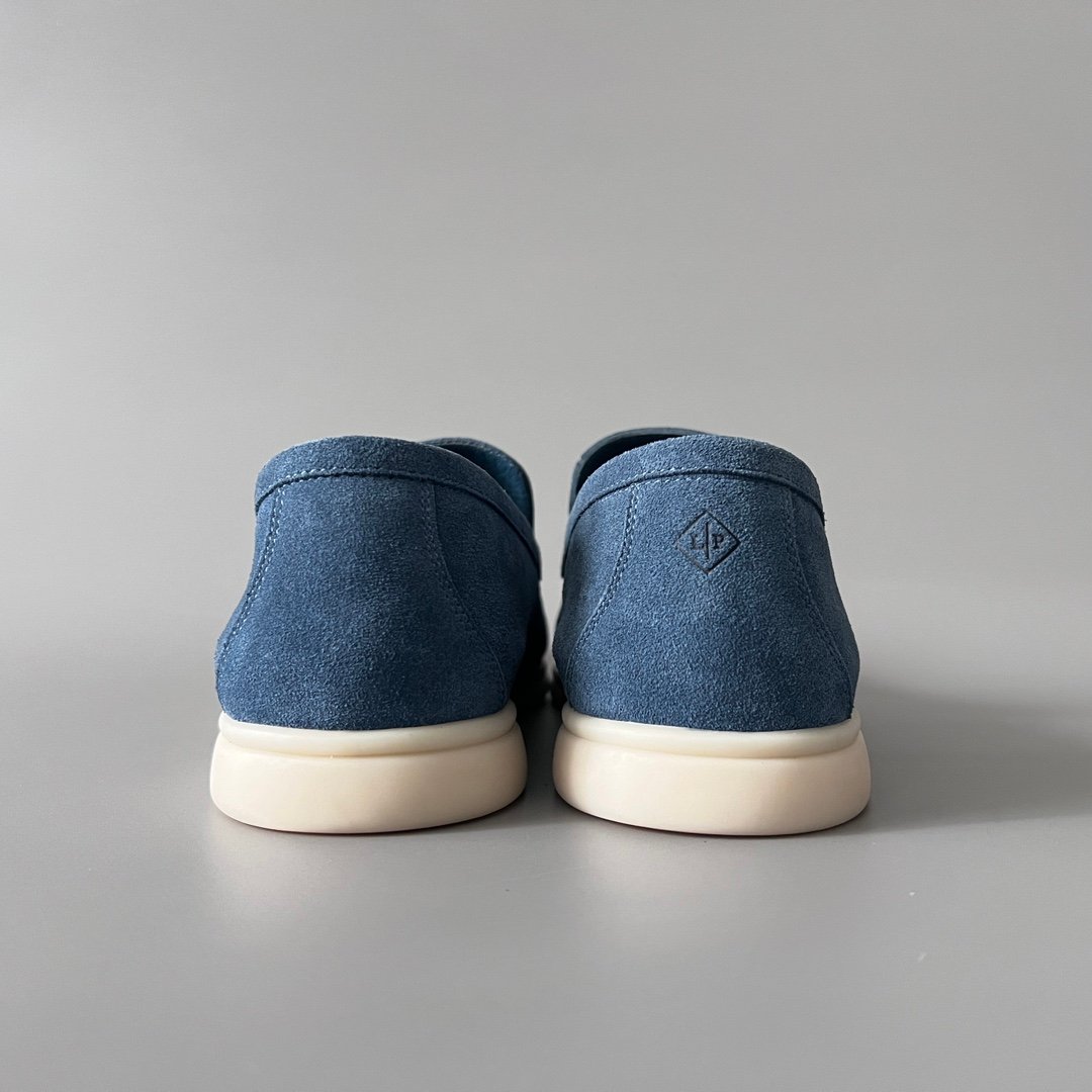 Aurora Custom Loro Piana Mainline Summer Walk Loafer - Premium Denim Blue Suede & Iconic White Rubber Sole Edition - Image 5