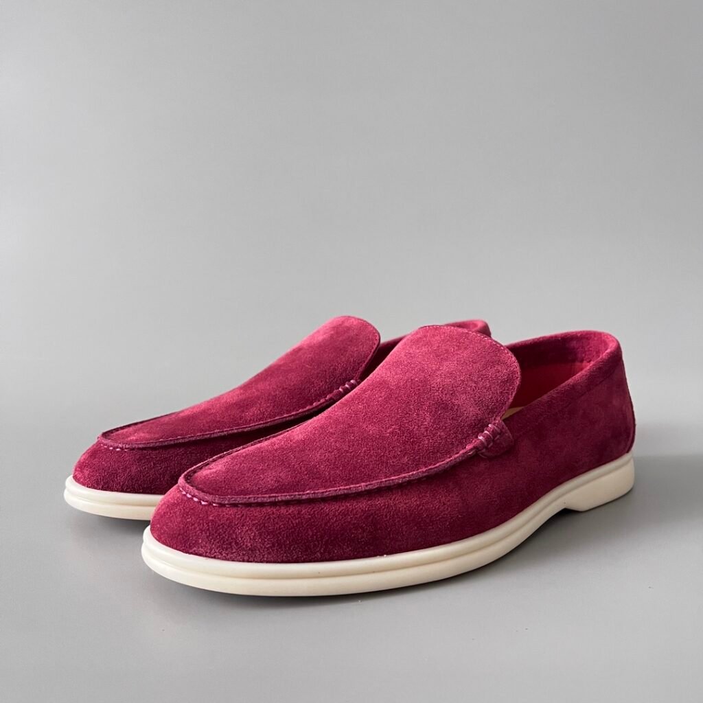Aurora Custom Loro Piana Mainline Summer Walk Loafer - Premium Raspberry Fuchsia Suede & Iconic White Rubber Sole Edition