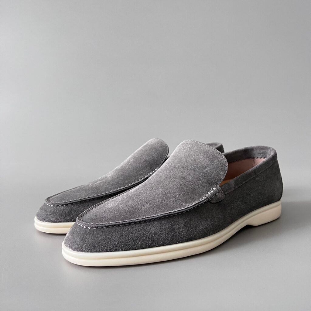 Aurora Custom Loro Piana Mainline Summer Walk Loafer - Premium Stone Grey Suede & Iconic White Rubber Sole Edition