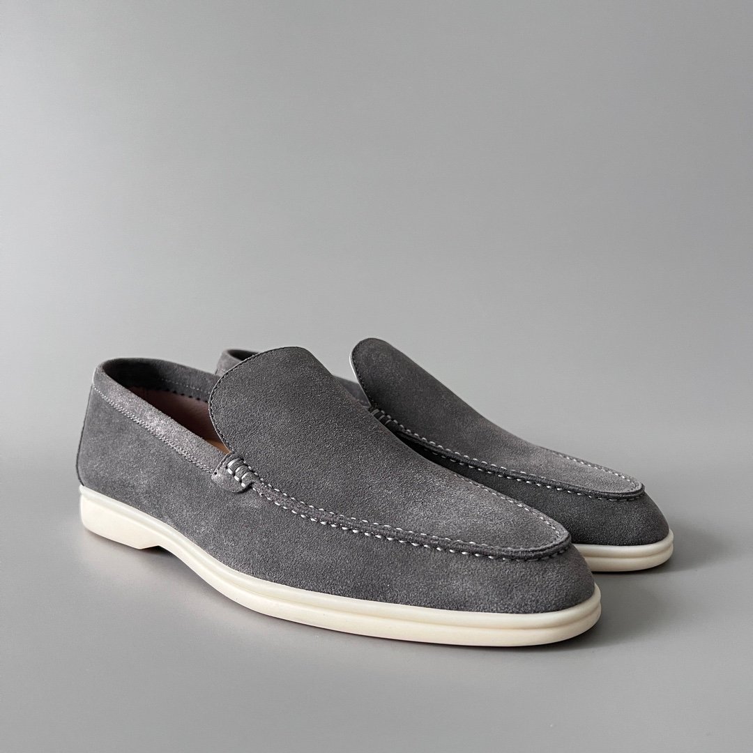 Aurora Custom Loro Piana Mainline Summer Walk Loafer - Premium Stone Grey Suede & Iconic White Rubber Sole Edition - Image 3