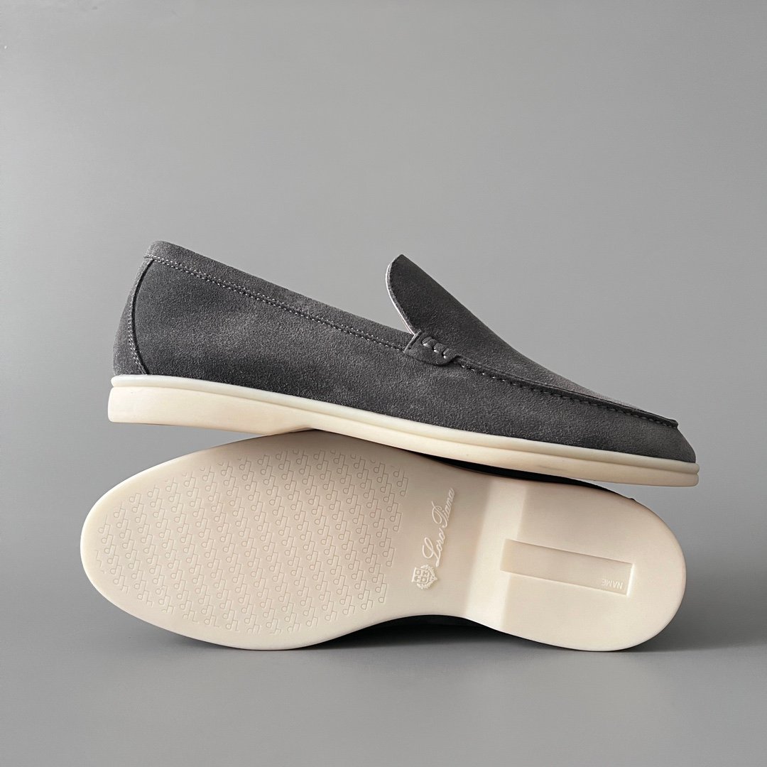 Aurora Custom Loro Piana Mainline Summer Walk Loafer - Premium Stone Grey Suede & Iconic White Rubber Sole Edition - Image 6