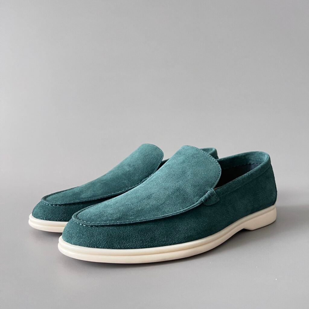 Aurora Custom Loro Piana Mainline Summer Walk Loafer - Premium Emerald Teal Green Suede & Iconic White Rubber Sole Edition