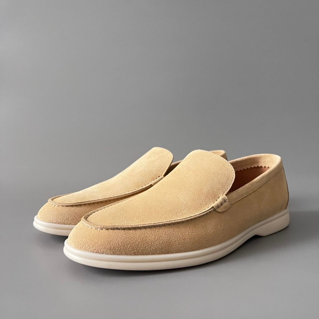 Aurora Custom Loro Piana Mainline Summer Walk Loafer - Premium Pearl Beige Suede & Iconic White Rubber Sole Edition
