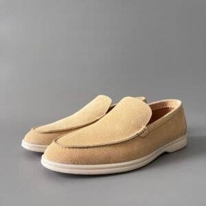 Aurora Custom Loro Piana Mainline Summer Walk Loafer - Premium Pearl Beige Suede & Iconic White Rubber Sole Edition