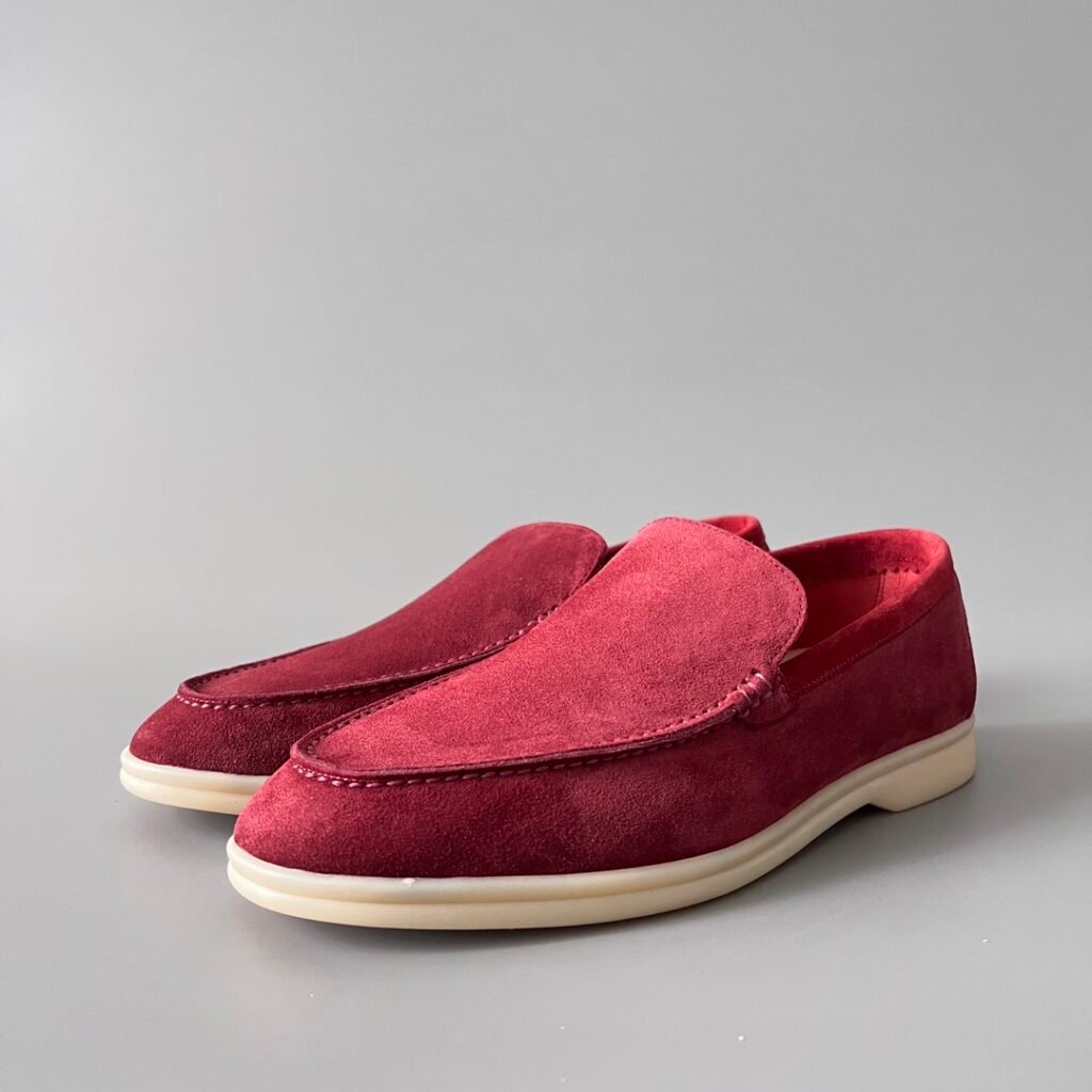 Aurora Custom Loro Piana Mainline Summer Walk Loafer - Premium Burgundy Red Suede & Iconic White Rubber Sole Edition