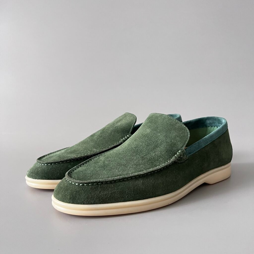 Aurora Custom Loro Piana Mainline Summer Walk Loafer - Two-Tone Forest Green & Sage Teal Suede Edition