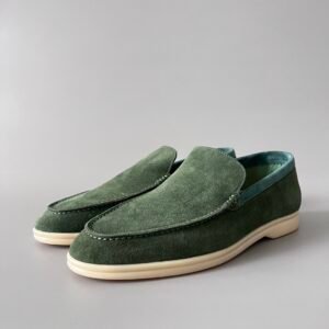 Aurora Custom Loro Piana Mainline Summer Walk Loafer - Two-Tone Forest Green & Sage Teal Suede Edition