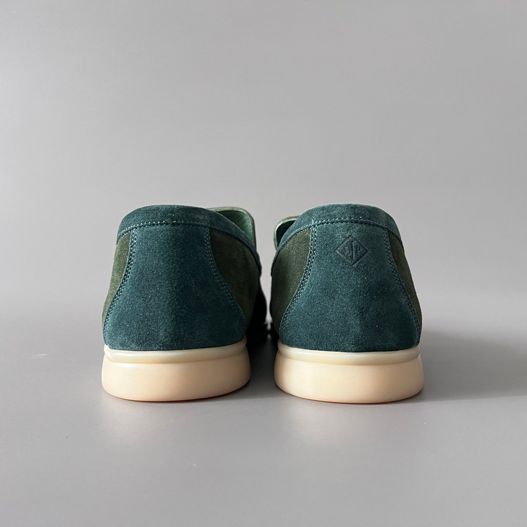 Aurora Custom Loro Piana Mainline Summer Walk Loafer - Two-Tone Forest Green & Sage Teal Suede Edition - Image 5