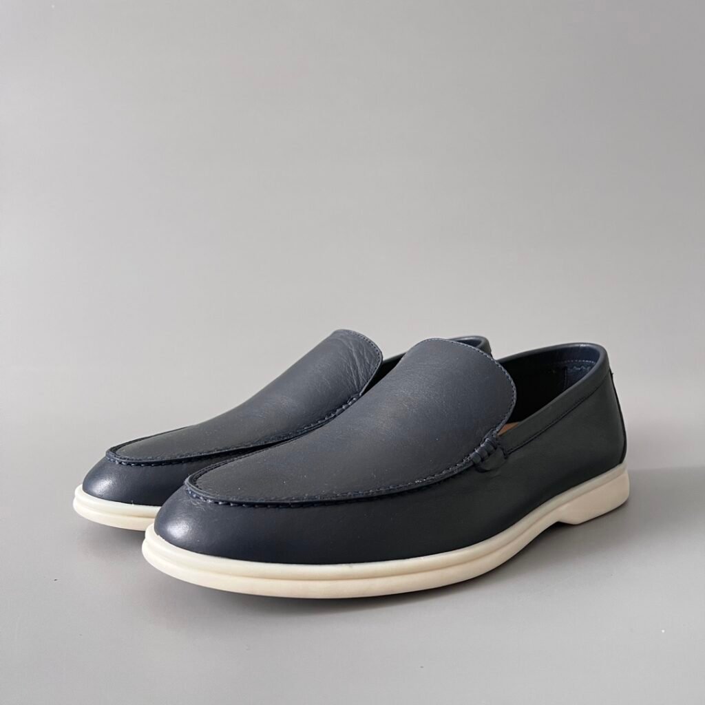 Aurora Custom Loro Piana Mainline Summer Walk Loafer - Premium Deep Navy Smooth Calf Leather & Iconic White Rubber Sole Edition