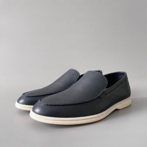 Aurora Custom Loro Piana Mainline Summer Walk Loafer - Premium Deep Navy Smooth Calf Leather & Iconic White Rubber Sole Edition