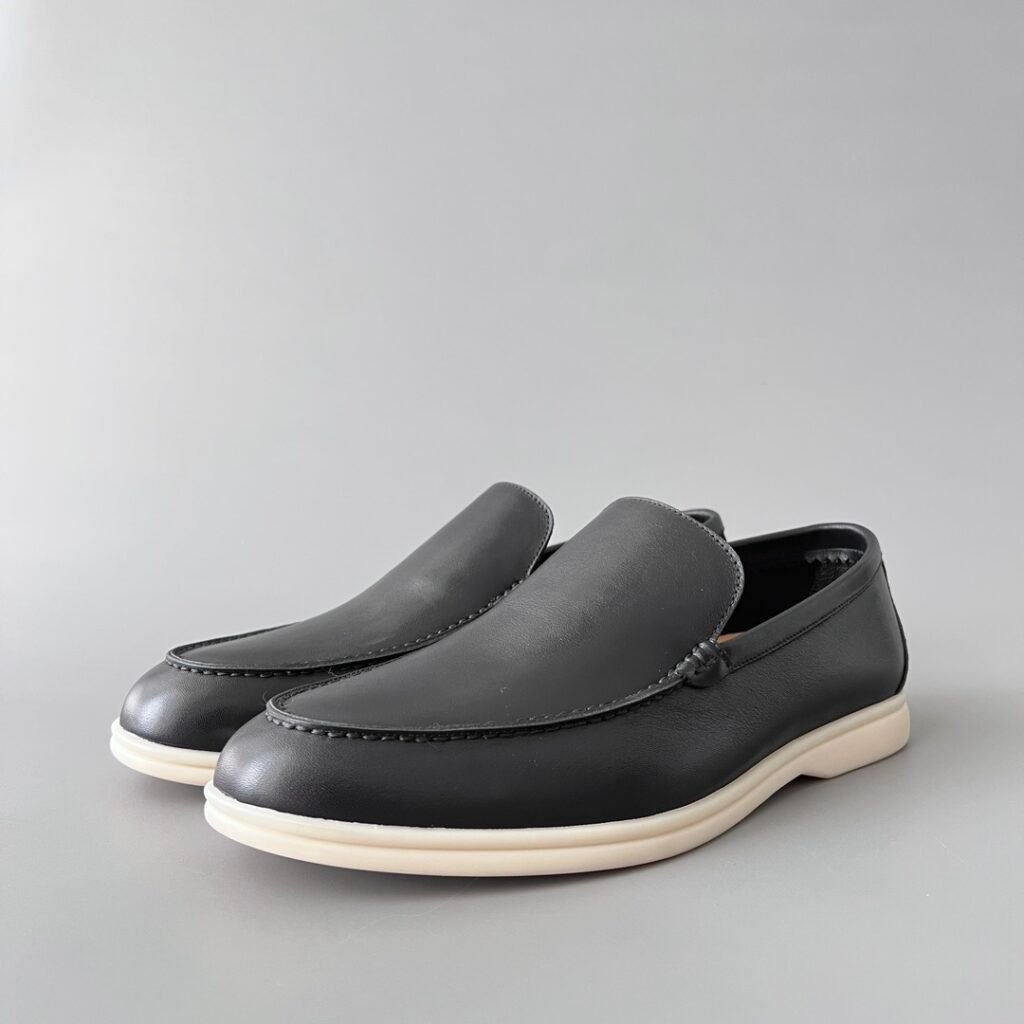 Aurora Custom Loro Piana Mainline Summer Walk Loafer - Premium Onyx Black Smooth Calf Leather & Iconic White Rubber Sole Edition