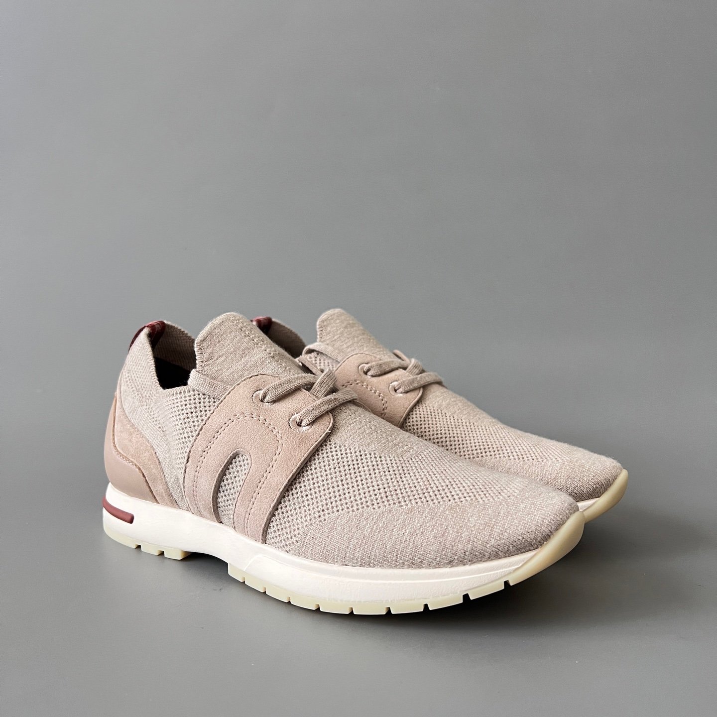 Aurora Custom Loro Piana Classic Modular Walk Sneaker - Oatmeal Beige Technical Knit & Sand Suede - Image 3