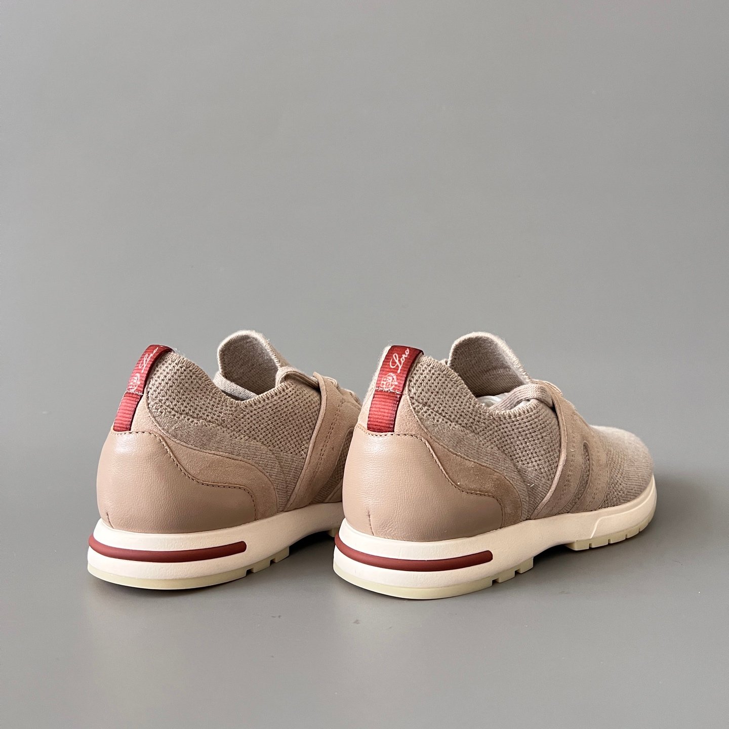 Aurora Custom Loro Piana Classic Modular Walk Sneaker - Oatmeal Beige Technical Knit & Sand Suede - Image 4