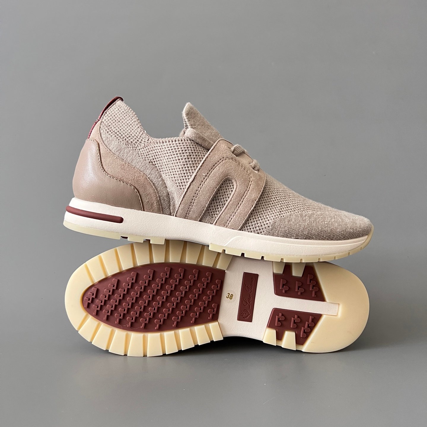 Aurora Custom Loro Piana Classic Modular Walk Sneaker - Oatmeal Beige Technical Knit & Sand Suede - Image 6