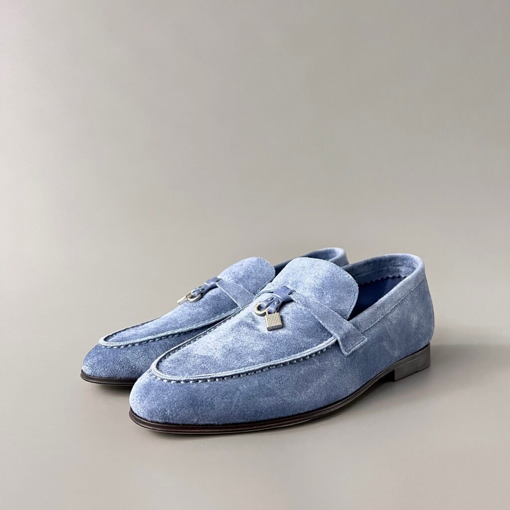 Aurora Custom Loro Piana Classic Summer Charms Walk Loafer - Airforce Blue Suede & Leather Sole Edition (Women's Edition)