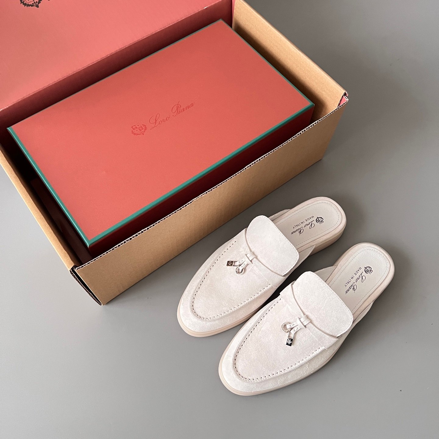 Aurora Custom Loro Piana Classic Summer Charms Walk Mule - Alabaster Suede Edition (Women's Edition) - Image 9