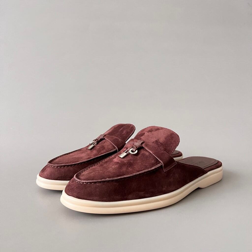 Aurora Custom Loro Piana Classic Summer Charms Walk Mule - Burgundy Red Suede Edition (Women's Edition)