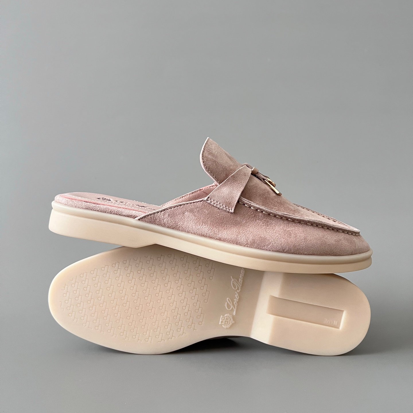 Aurora Custom Loro Piana Classic Summer Charms Walk Mule - Blossom Pink Suede with Gold Hardware Edition (Women's Edition) - Image 6