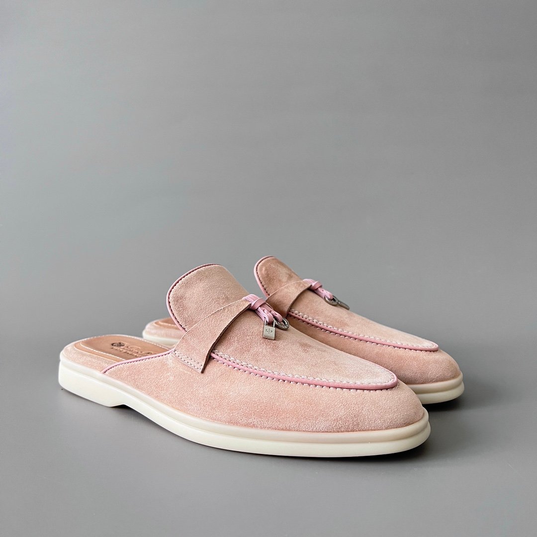 Aurora Custom Loro Piana Classic Summer Charms Walk Mule - Blossom Pink Suede with Pink Contrast Piping (Women's Edition) - Image 3