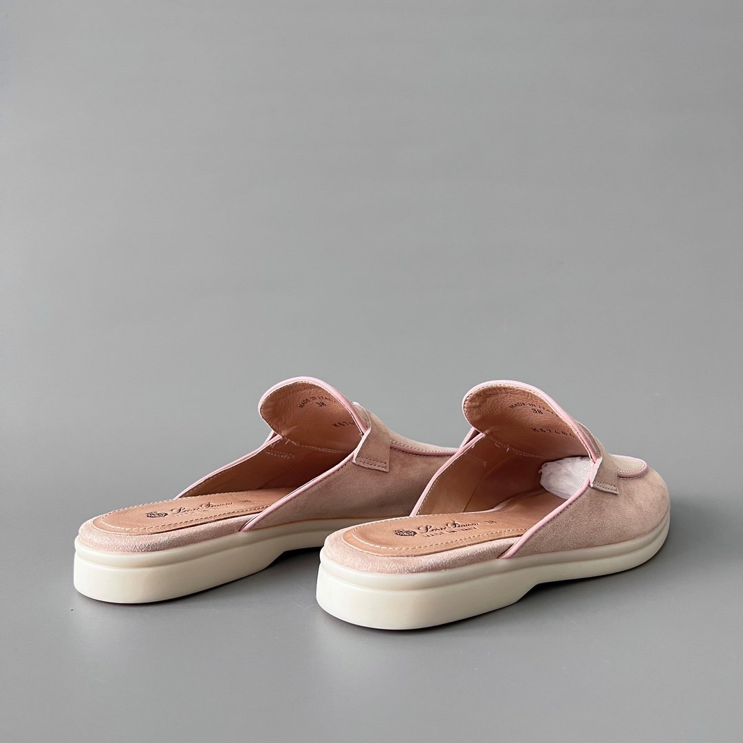 Aurora Custom Loro Piana Classic Summer Charms Walk Mule - Blossom Pink Suede with Pink Contrast Piping (Women's Edition) - Image 4