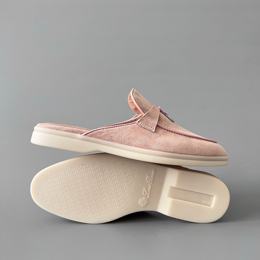 Aurora Custom Loro Piana Classic Summer Charms Walk Mule - Blossom Pink Suede with Pink Contrast Piping (Women's Edition) - Image 6
