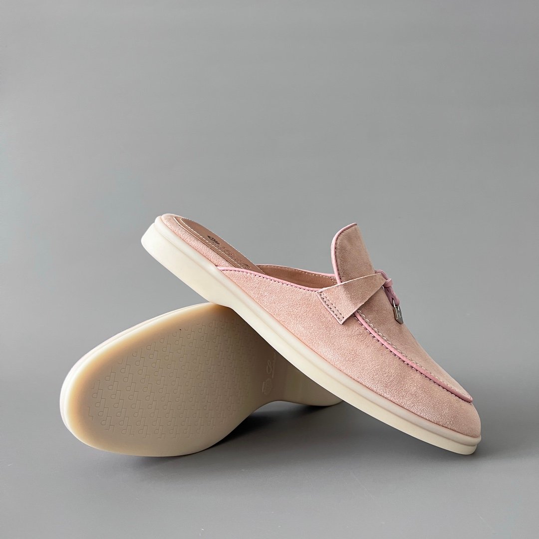 Aurora Custom Loro Piana Classic Summer Charms Walk Mule - Blossom Pink Suede with Pink Contrast Piping (Women's Edition) - Image 7