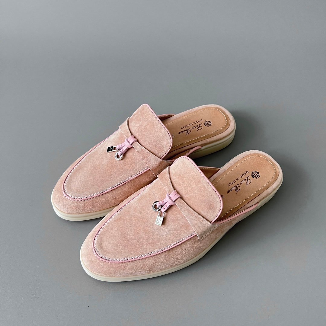 Aurora Custom Loro Piana Classic Summer Charms Walk Mule - Blossom Pink Suede with Pink Contrast Piping (Women's Edition) - Image 8