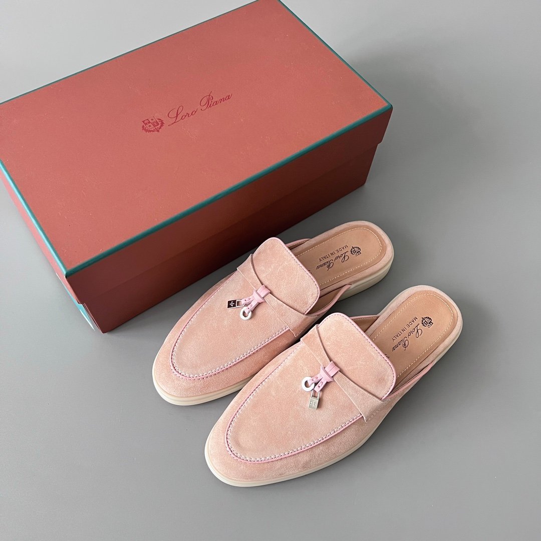 Aurora Custom Loro Piana Classic Summer Charms Walk Mule - Blossom Pink Suede with Pink Contrast Piping (Women's Edition) - Image 9