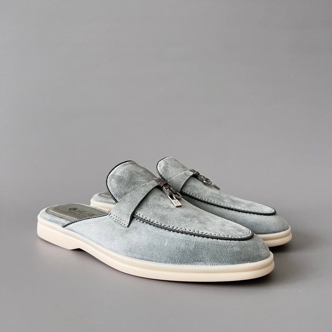 Aurora Custom Loro Piana Classic Summer Charms Walk Mule - Glacier Blue Suede with Charcoal Contrast Piping (Women's Edition) - Image 3