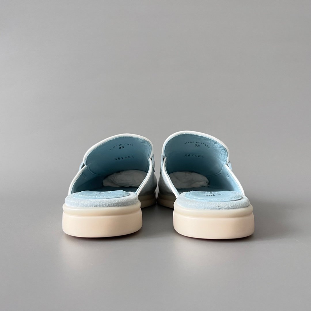Aurora Custom Loro Piana Classic Summer Charms Walk Mule - Glacier Blue Suede with White Contrast Piping (Women's Edition) - Image 5