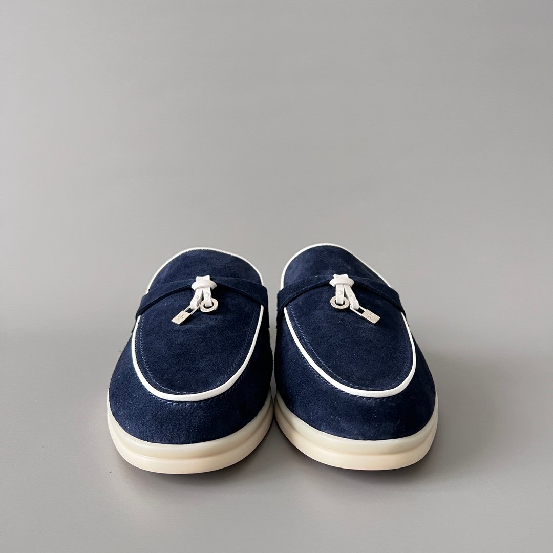 Aurora Custom Loro Piana Classic Summer Charms Walk Mule - Midnight Navy Suede with White Contrast Piping (Women's Edition) - Image 2